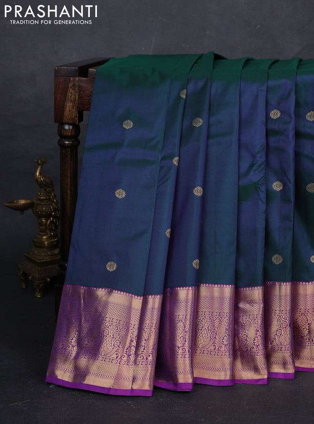 Bottle Green & Purple Bangalori Silk - Buttas