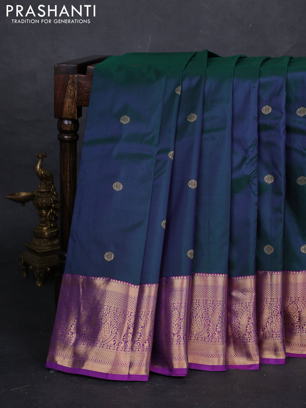 Bottle Green & Purple Bangalori Silk - Buttas
