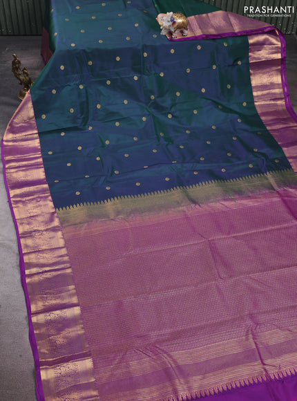 Bottle Green & Purple Bangalori Silk - Buttas