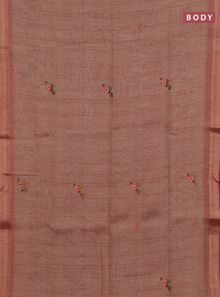 Peach & Red Linen Saree - Embroidery