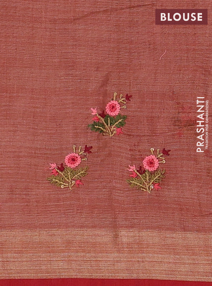 Peach & Red Linen Saree - Embroidery