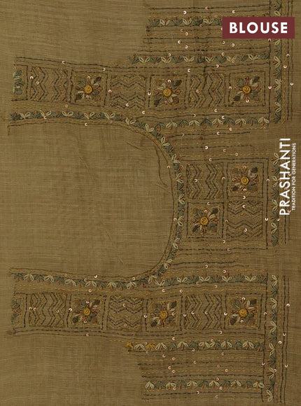 Mehendi Green Linen Saree - Embroidery