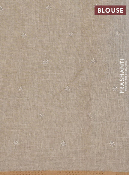 Off White & Magenta Pink Linen Saree - Embroidery