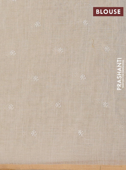 Off White & Grey Linen Saree - Embroidery