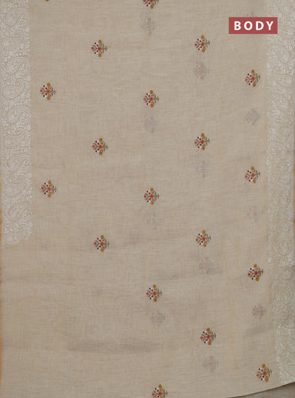 Off White & Maroon Linen Saree - Embroidery
