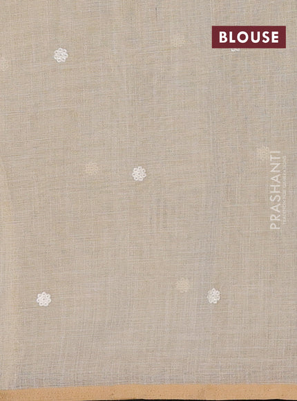 Off White & Maroon Linen Saree - Embroidery