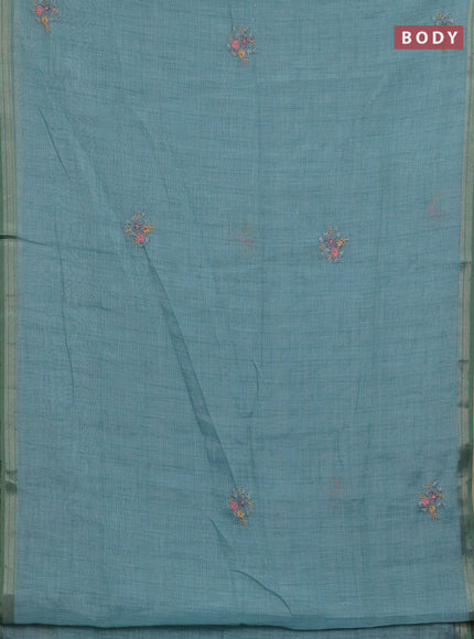 Teal Blue & 2 Linen Saree - Embroidery