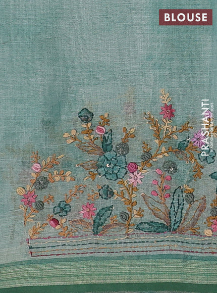 Teal Blue & 2 Linen Saree - Embroidery