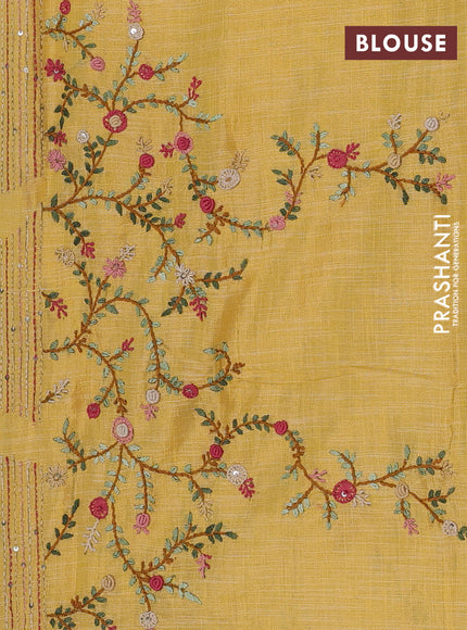 Mustard Yellow Linen Saree - Embroidery