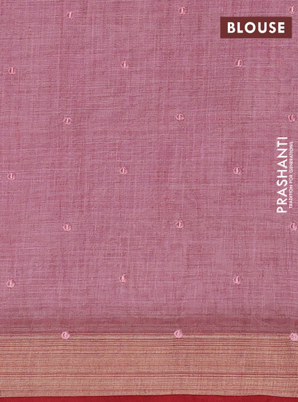 Mauve Pink & Red Linen Saree - Embroidery