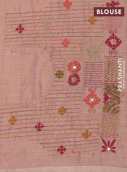 Peach & Red Linen Saree - Embroidery