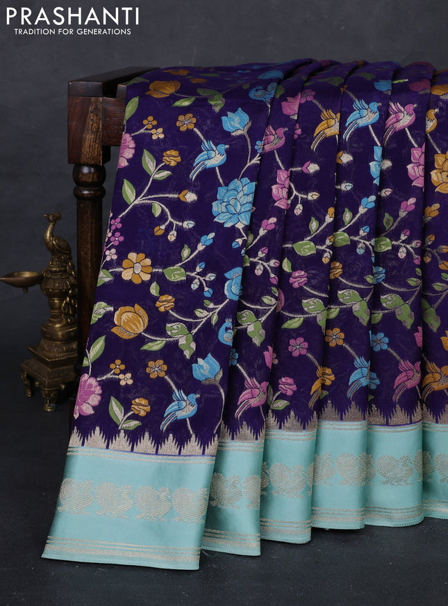 Blue & Teal Blue Kosa Jamdani Silk Saree