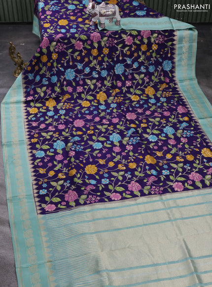 Blue & Teal Blue Kosa Jamdani Silk Saree