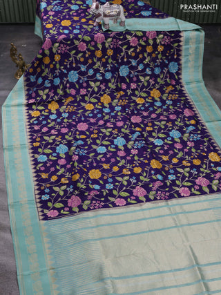 Blue & Teal Blue Kosa Jamdani Silk Saree