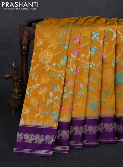 Yellow & Violet Kosa Jamdani Silk Saree