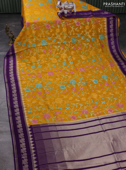 Yellow & Violet Kosa Jamdani Silk Saree