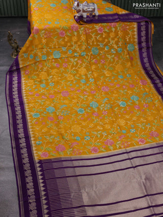 Yellow & Violet Kosa Jamdani Silk Saree