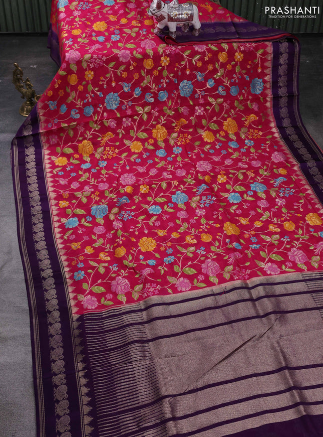 Pink & Violet Kosa Jamdani Silk Saree