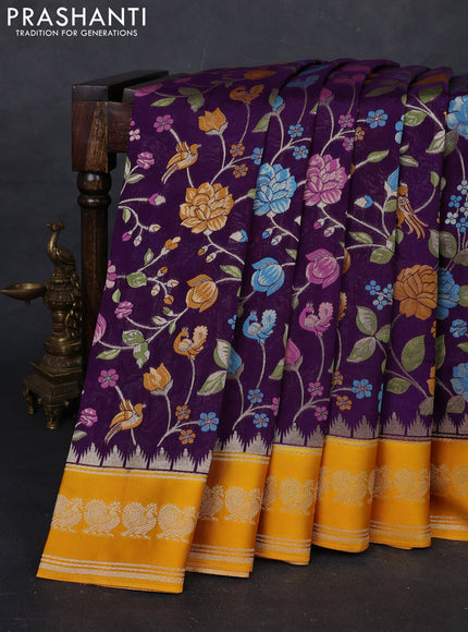Violet & Yellow Kosa Jamdani Silk Saree