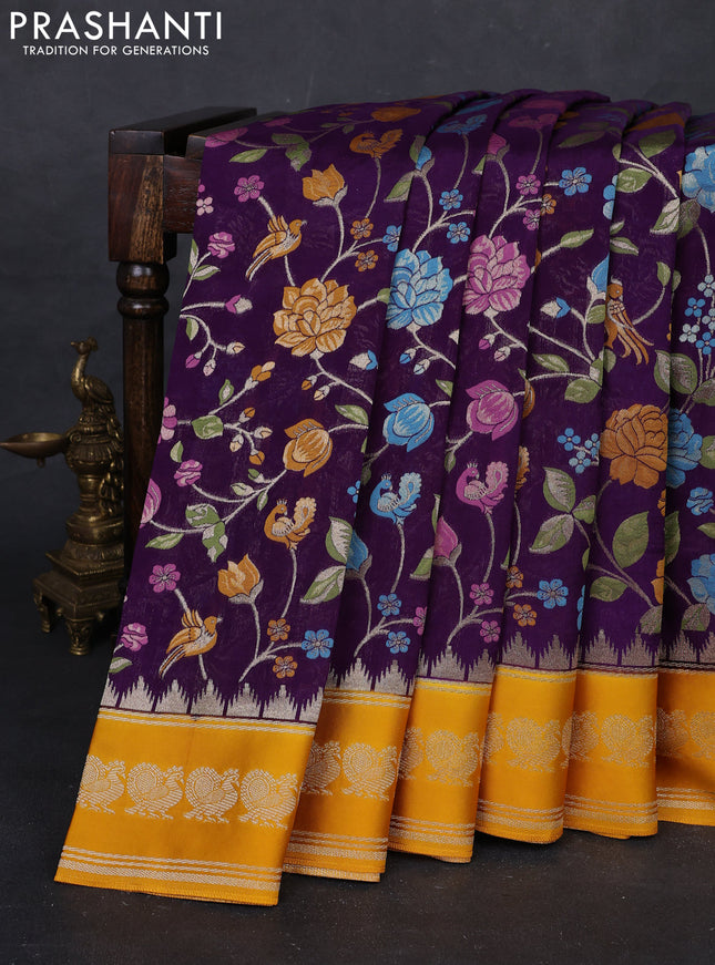 Violet & Yellow Kosa Jamdani Silk Saree