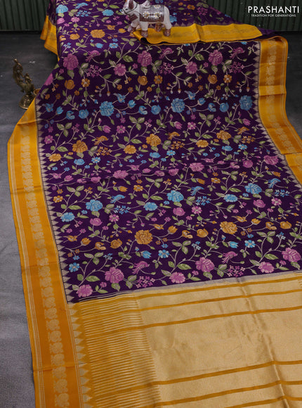 Violet & Yellow Kosa Jamdani Silk Saree