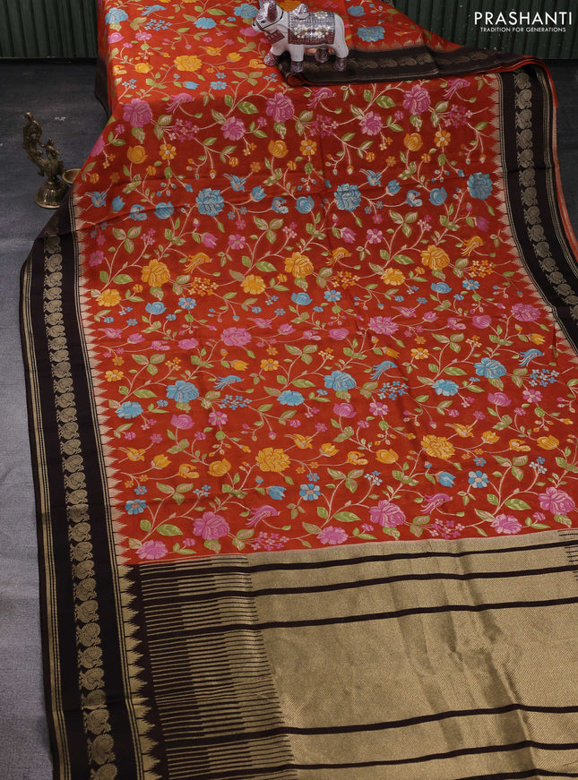 Rust & Coffee Brown Kosa Jamdani Silk Saree