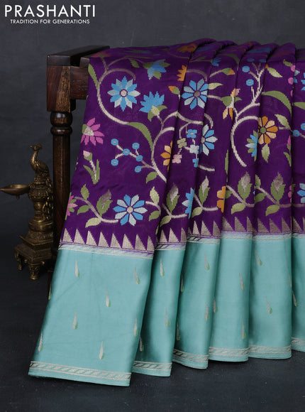 Violet & Teal Blue Kosa Jamdani Silk Saree