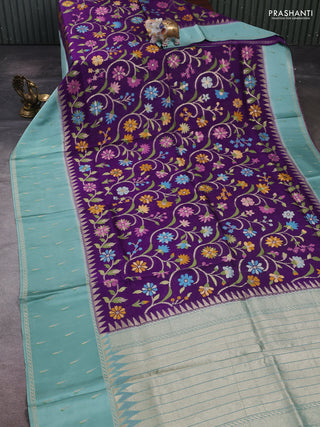 Violet & Teal Blue Kosa Jamdani Silk Saree