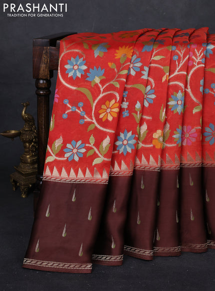Orange & Coffee Brown Kosa Jamdani Silk Saree