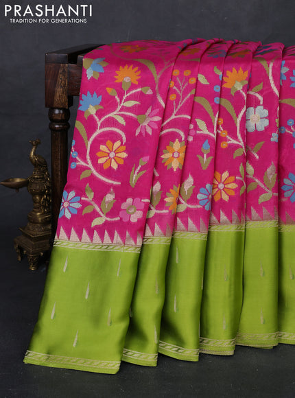 Pink & Light Green Kosa Jamdani Silk Saree