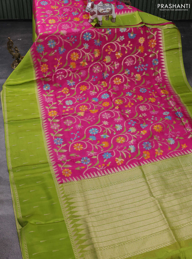 Pink & Light Green Kosa Jamdani Silk Saree