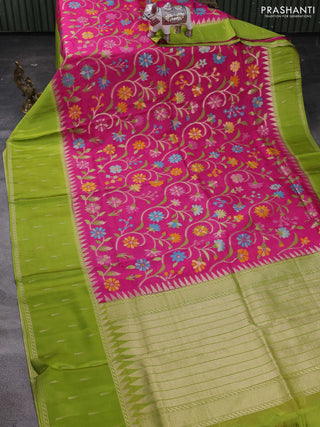 Pink & Light Green Kosa Jamdani Silk Saree