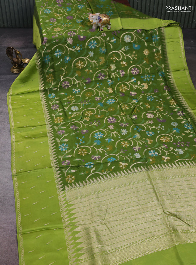 Green & Light Green Kosa Jamdani Silk Saree