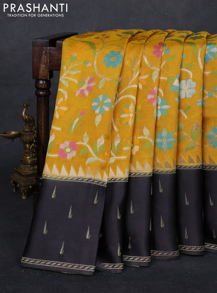 Yellow & Black Kosa Jamdani Silk Saree