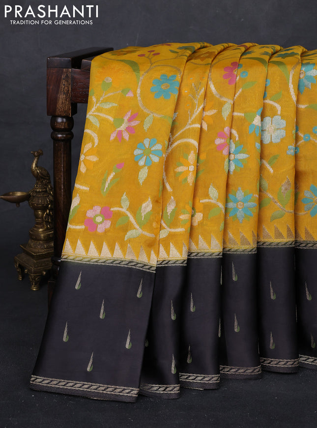 Yellow & Black Kosa Jamdani Silk Saree