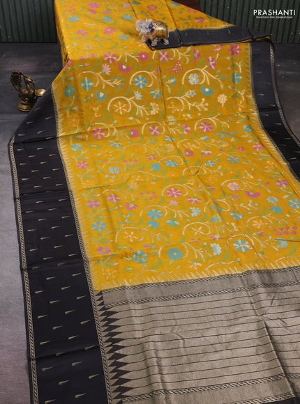Yellow & Black Kosa Jamdani Silk Saree