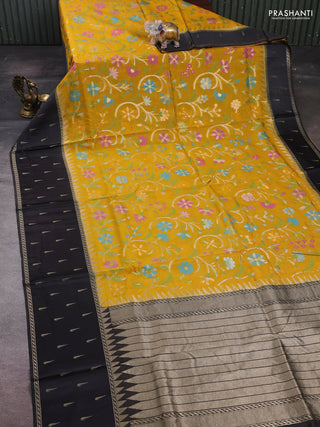Yellow & Black Kosa Jamdani Silk Saree