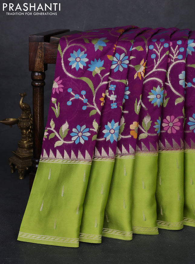 Purple & Light Green Kosa Jamdani Silk Saree