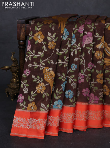 Coffee Brown & Orange Kosa Jamdani Silk Saree