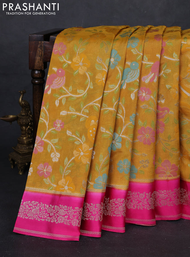 Yellow & Pink Kosa Jamdani Silk Saree