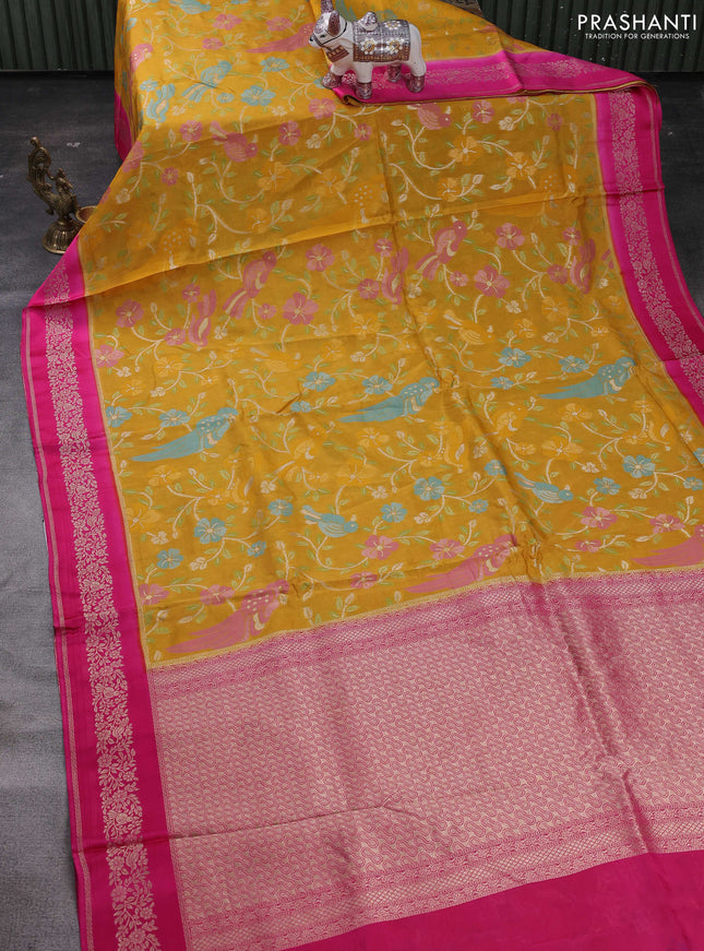 Yellow & Pink Kosa Jamdani Silk Saree