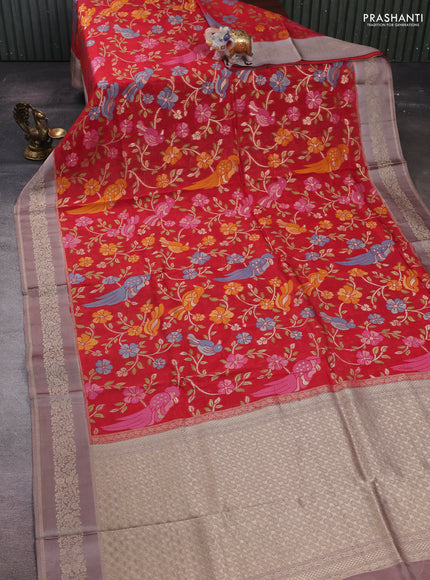 Red & Rosy Brown Kosa Jamdani Silk Saree