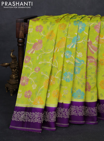 Fluorescent Green & Purple Kosa Jamdani Silk Saree