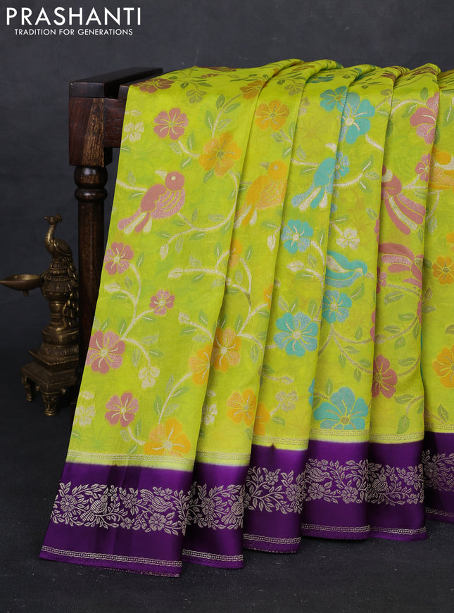 Fluorescent Green & Purple Kosa Jamdani Silk Saree