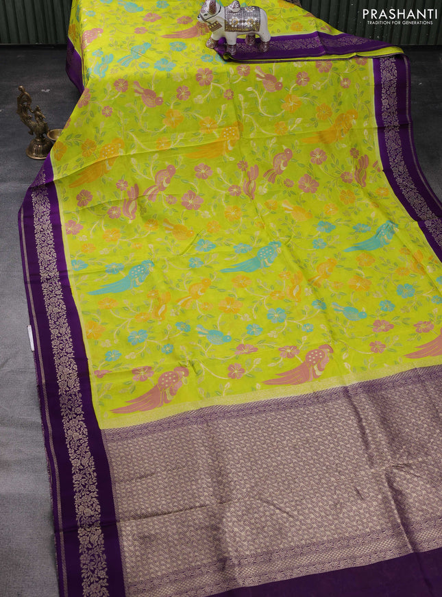 Fluorescent Green & Purple Kosa Jamdani Silk Saree