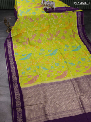 Fluorescent Green & Purple Kosa Jamdani Silk Saree