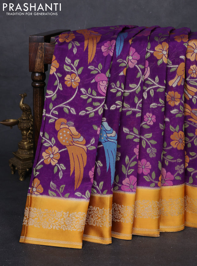 Violet & Mustard Yellow Kosa Jamdani Silk Saree