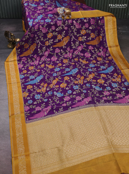 Violet & Mustard Yellow Kosa Jamdani Silk Saree