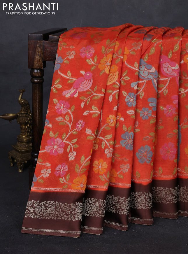 Orange & Coffee Brown Kosa Jamdani Silk Saree