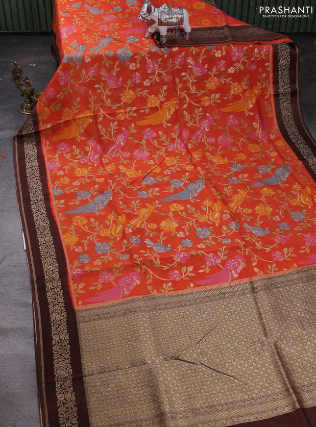 Orange & Coffee Brown Kosa Jamdani Silk Saree